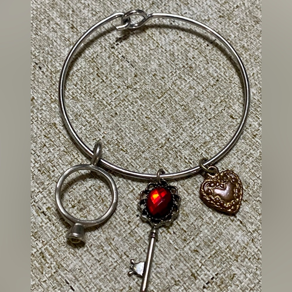 Silver Charm Bracelet with Red and Gold Accents - Picture 4 of 10
